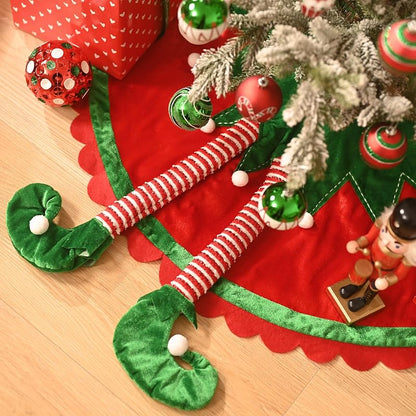 Valery Madelyn 48" Elf Christmas Tree Skirt - Red & Green Velvet