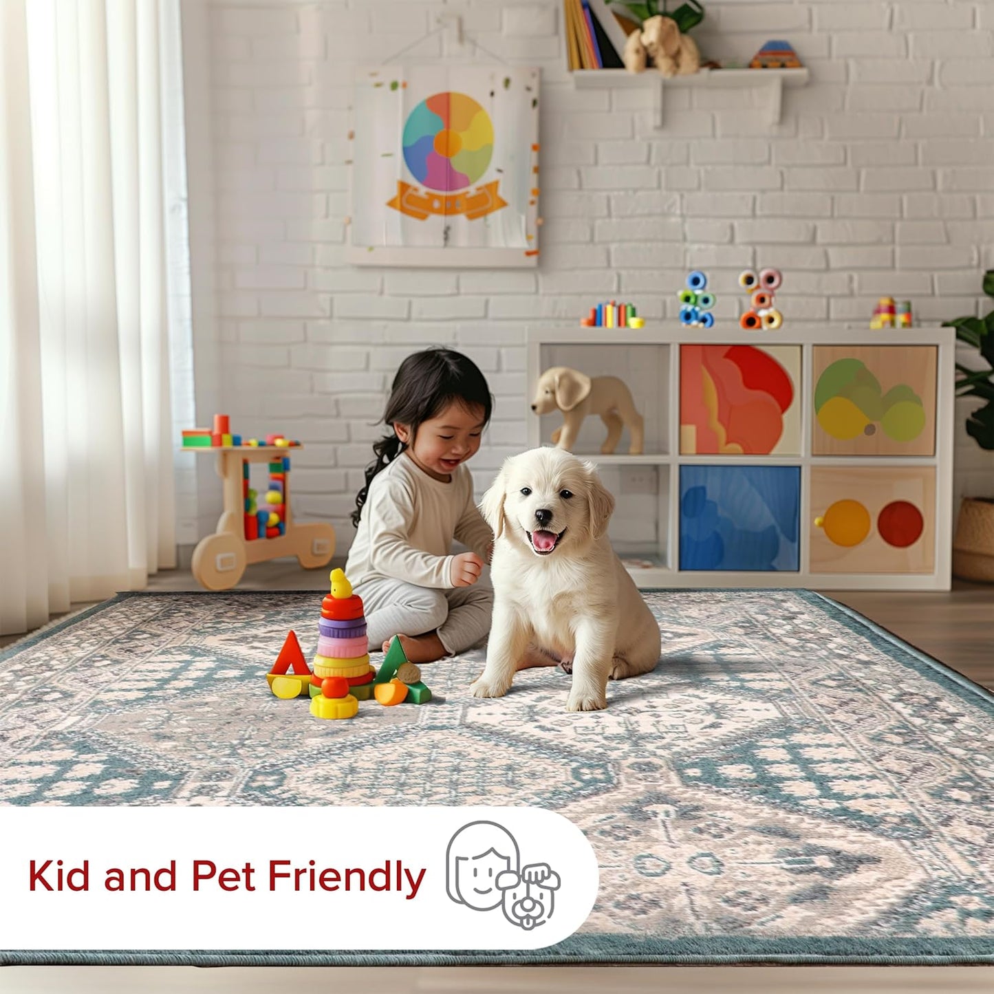 nuLOOM 3x5 Becca Traditional Tiled Area Rug - Faded Blue Design, Stain Resistant | Perfect for Any Room