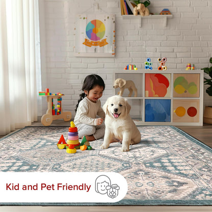 nuLOOM 3x5 Becca Traditional Tiled Area Rug - Faded Blue Design, Stain Resistant | Perfect for Any Room