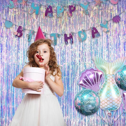 GREATRIL Iridescent Foil Fringe Curtains - 2 Pack with Pink Party Table Cloths for Stunning Backdrop Decor