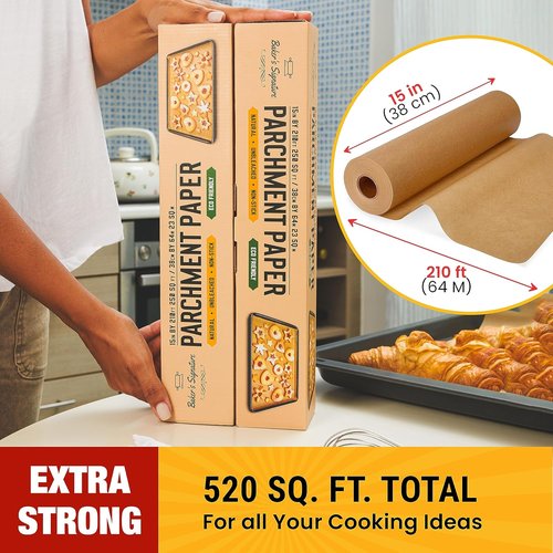 Baker’s Signature Unbleached Parchment Paper Roll - Non-Stick 15 in x 210 ft | 2-Pack 520 Sq.Ft Total