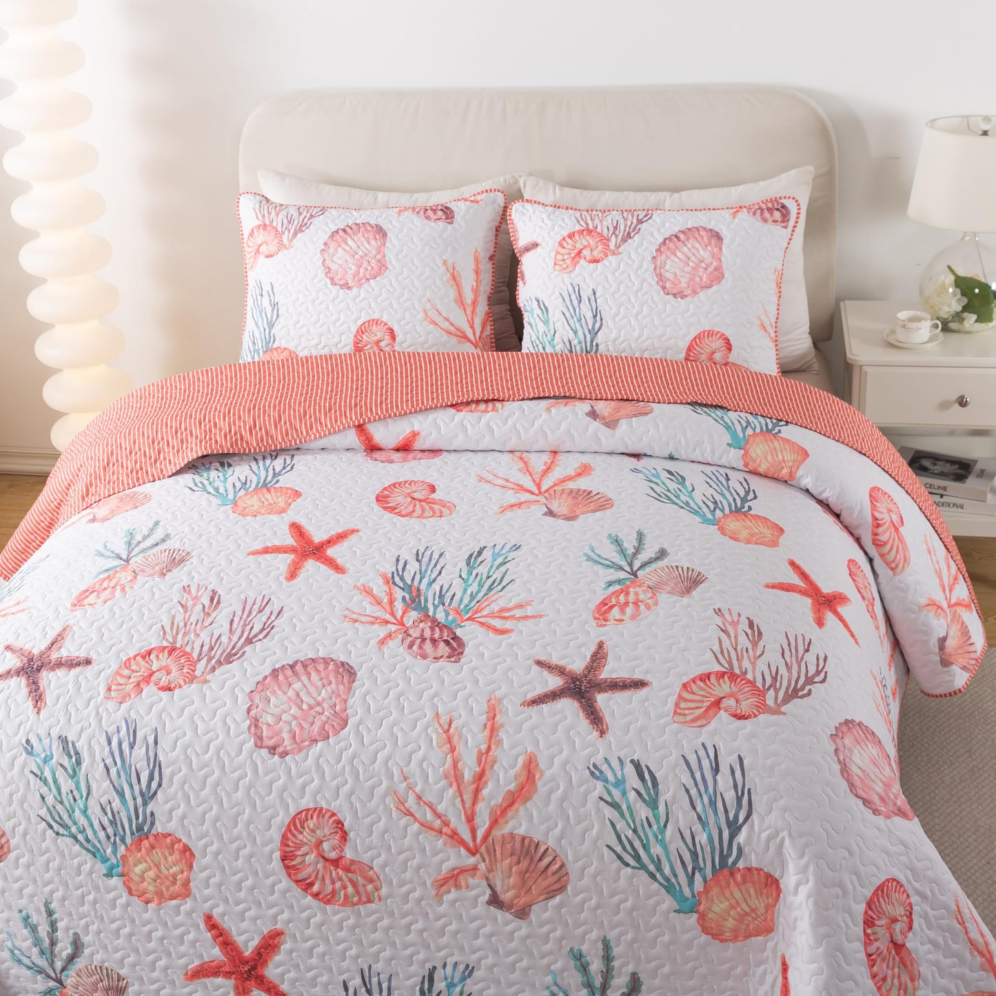 Soul & Lane Seaside Treasures Bedding Quilt Set - King with 2 Shams | Ocean Beachfront Lightweight Quilted Bedspread