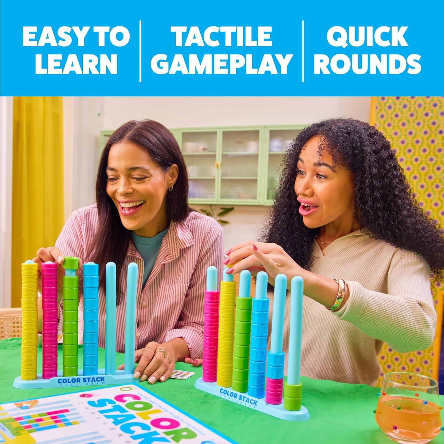 Relatable Color Stack Challenge - Fast-Paced Color Matching Puzzle Game for Parties | Includes 2 Stack Racks, 50 Cards, 80 Rings