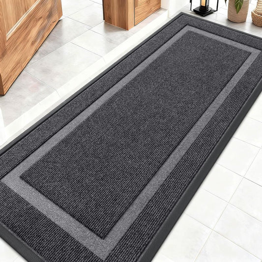 OLANLY Front Door Mat Indoor Outdoor Entrance, Waterproof All-Season, All-Weather Doormat, Sturdy Natural Rubber, Fade Resistant, Low Profile, Easy Clean Patio Porch Entryway Mat, 59x20, Grey