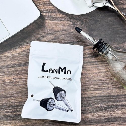 LanMa Olive Oil Spout Pourer, 2PCS Stainless Steel Liquor Bottle Pourers Spouts with Rubber Dust Caps
