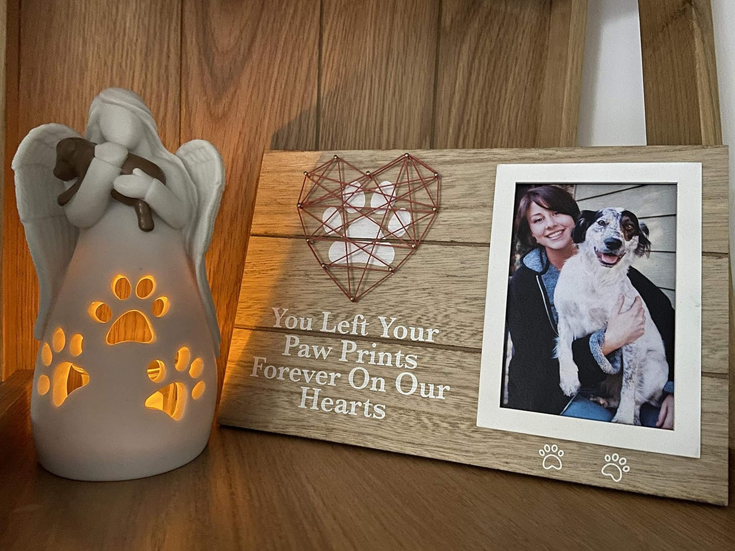 OakiWay Pet Memorial Picture Frame - 4x6 Paw Print Design | Heart Woven Remembrance Gift