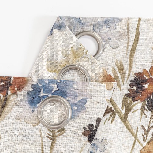 MYSKY HOME Floral Linen Curtains 84 inch Length 2 Panels Set Spring Flower Patterned Semi Sheer Light Filtering Privacy Farmhouse Grommet Drapes for Living/Dining Room, Yellow, W52 x L84, Pack-2