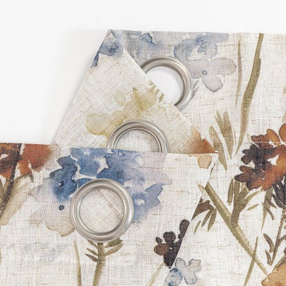 MYSKY HOME Floral Linen Curtains 84 inch Length 2 Panels Set Spring Flower Patterned Semi Sheer Light Filtering Privacy Farmhouse Grommet Drapes for Living/Dining Room, Yellow, W52 x L84, Pack-2