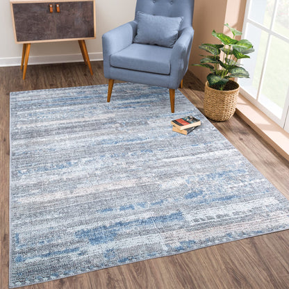 Bloom Rugs Washable Non-Slip 5' x 7' Rug - Gray/Blue/Blush Modern Abstract Area Rug for Living Room, Bedroom, Dining Room, and Kitchen - Exact Size: 5' x 7'