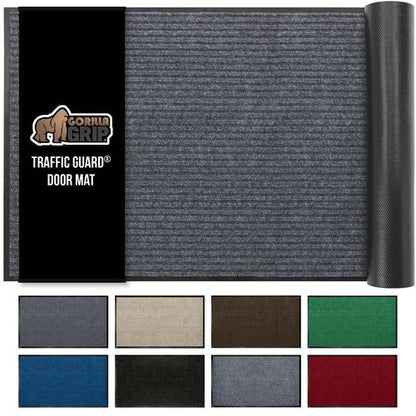 GORILLA GRIP Waterproof Traffic Guard Door Mat, 60x36, Heavy Duty Entryway Mats, Strong Backing Commercial Utility Rugs for Office Hallway, Garage Floor and Home, Low Profile Carpet, Charcoal Gray