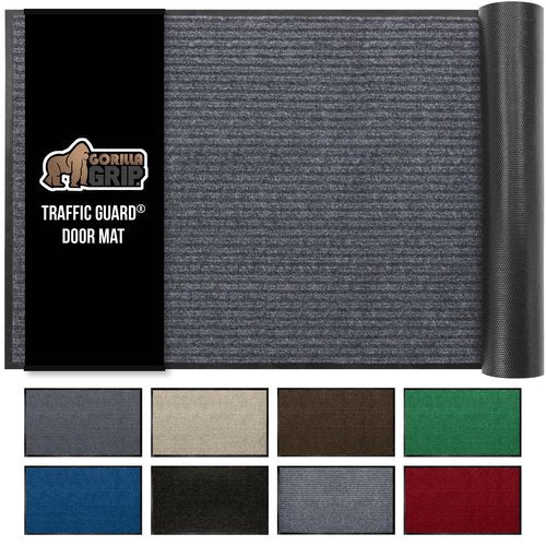 GORILLA GRIP Waterproof Traffic Guard Door Mat, 60x36, Heavy Duty Entryway Mats, Strong Backing Commercial Utility Rugs for Office Hallway, Garage Floor and Home, Low Profile Carpet, Charcoal Gray