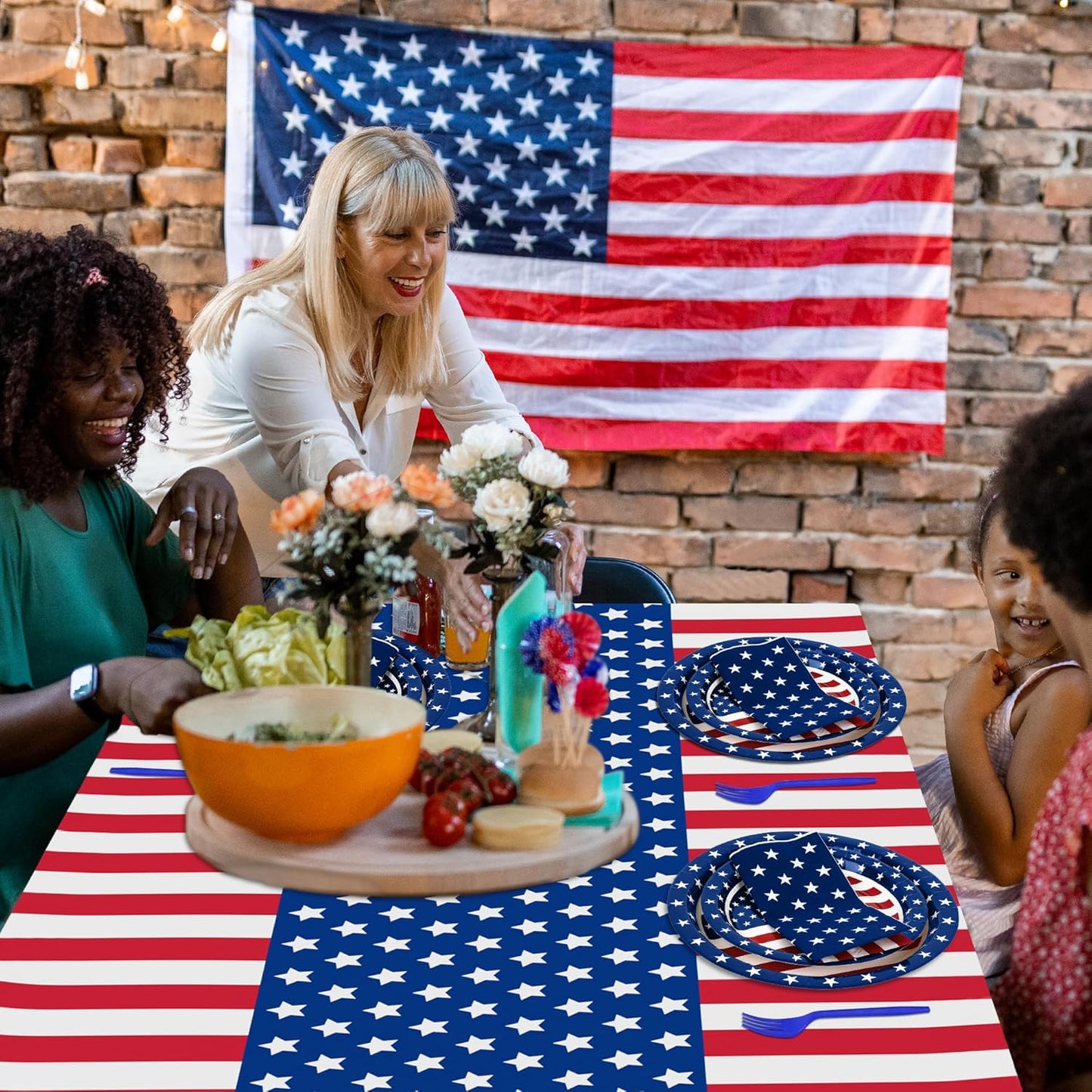 QZYL 122 PCS Fourth of July Decorations - Patriotic Plates, Napkins & Tableware Set | American Flag Design