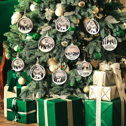 Jetec 6 Pcs Rustic Christmas Ornaments – Round Wooden Deer Forest Decor (Variation: Round Style)