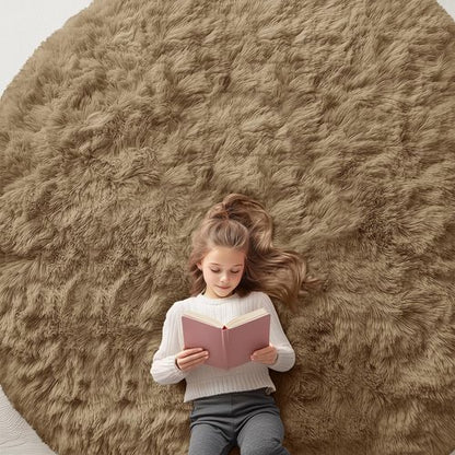 OLANLY Taupe Round Rugs for Bedroom - Machine Washable, 8 ft Circle Area Rugs for Living Room, Soft and Fluffy Shaggy Carpet for Teen Girl and Boys, Nursery Rooms, Dorms, Home Decor Aesthetic