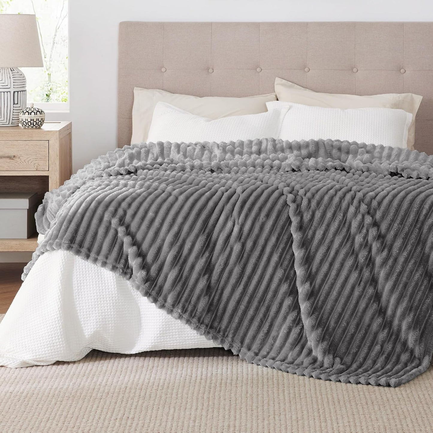 Bedsure GentleSoft Fleece Blanket - Cozy Frost Gray Throw for Couch, Perfect for Women & Girls, 108x90 Inches