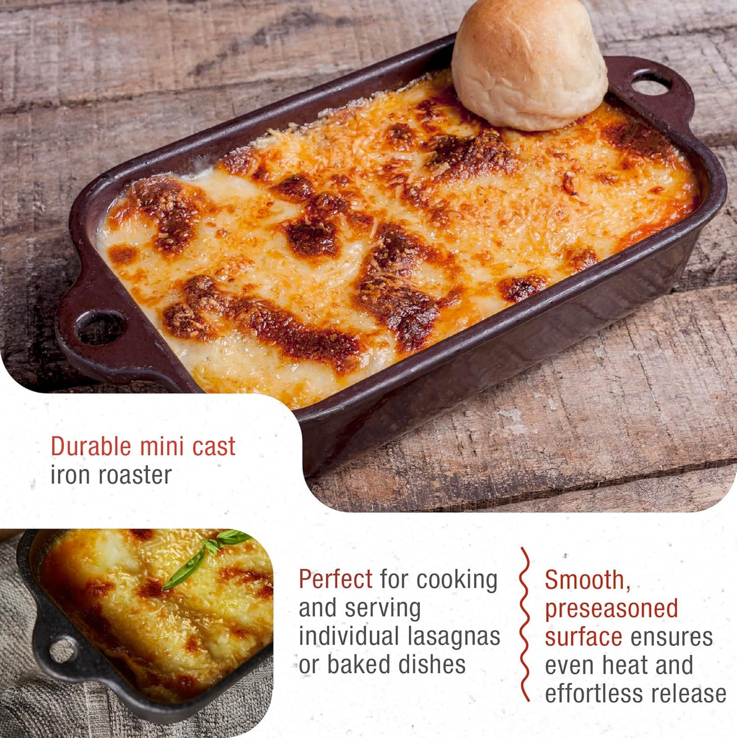 Victoria | Mini Lasagna Pan - Preseasoned Cast Iron Roaster for Casseroles & Sides, Made in Colombia