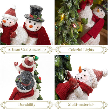 Valery Madelyn Christmas Snowman Figurines - Adorable Red & White Resin Family Decor | 12.5 Inch with Lights