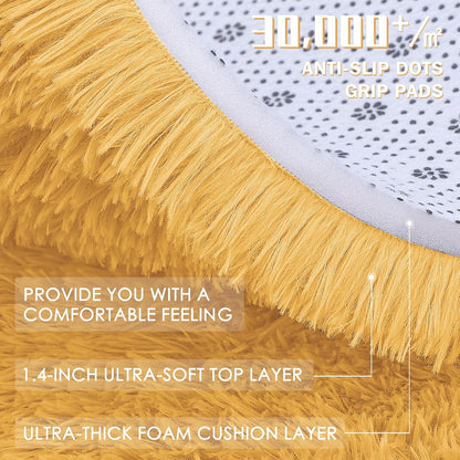 OLANLY Machine Washable 2x6 Runner Rug - Soft Fluffy Shaggy Indoor Carpet for Bedroom & Hallway | Mustard Yellow