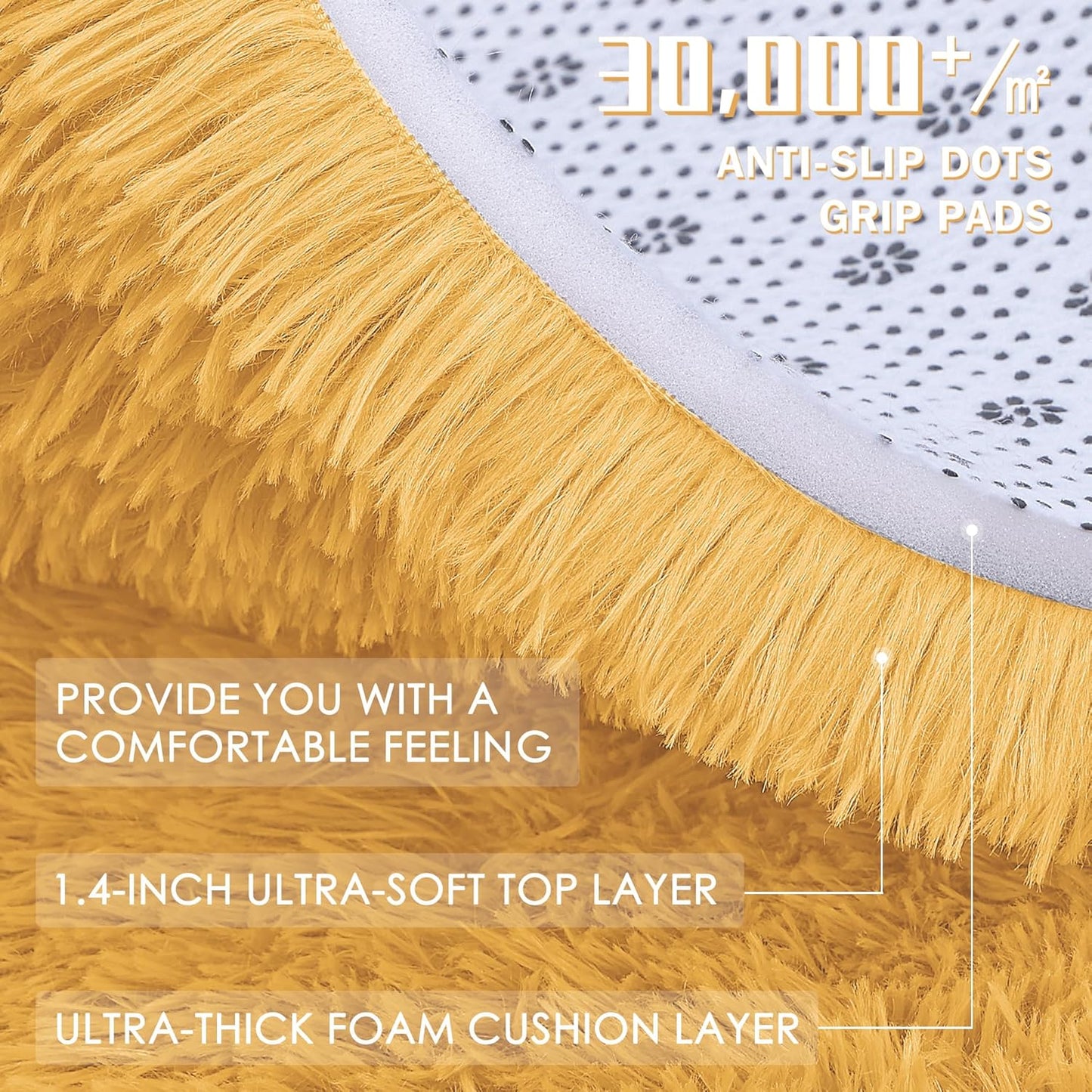 OLANLY Small Bedside Rug - Soft Fluffy Shaggy Throw Rug for Bedroom & Living Room | Mustard Yellow