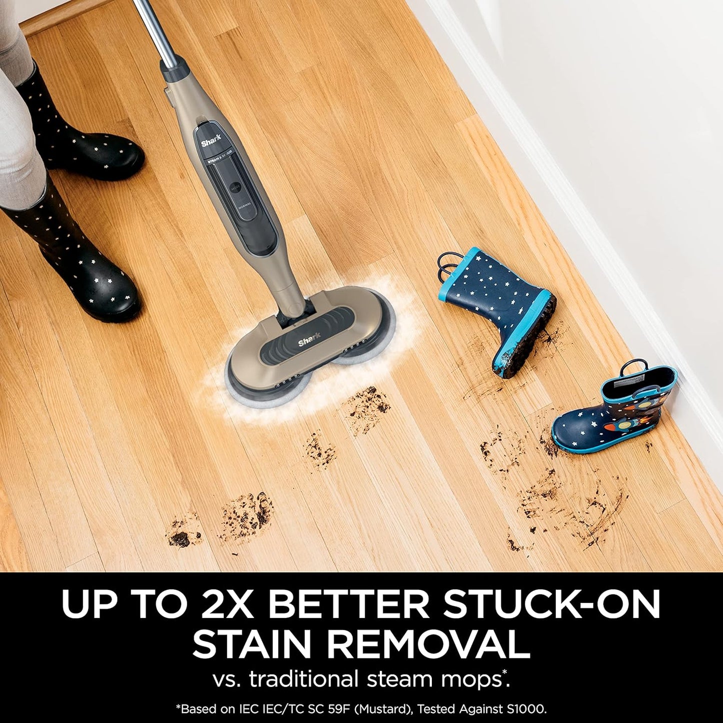 Shark S7001 Mop - 3 Steam Modes & LED Headlights - Scrub & Sanitize Hard Floors - Gold Finish