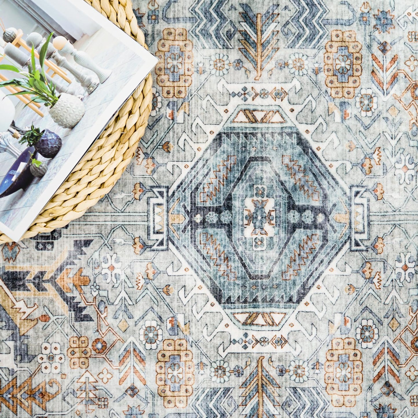 Washable Kitchen 3x8 Runner Rug - 3x8 Hallway Rug Distressed Mats Non-Slip Soft Room Floor Carpet for Dining Room (Grey, 3x8)