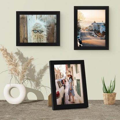 Frametory, 8.5x11 Picture Frame - Solid Wood -Black Molding - Tempered Glass Front, Portrait, Wall Gallery Frame (Black, 1 Pack)