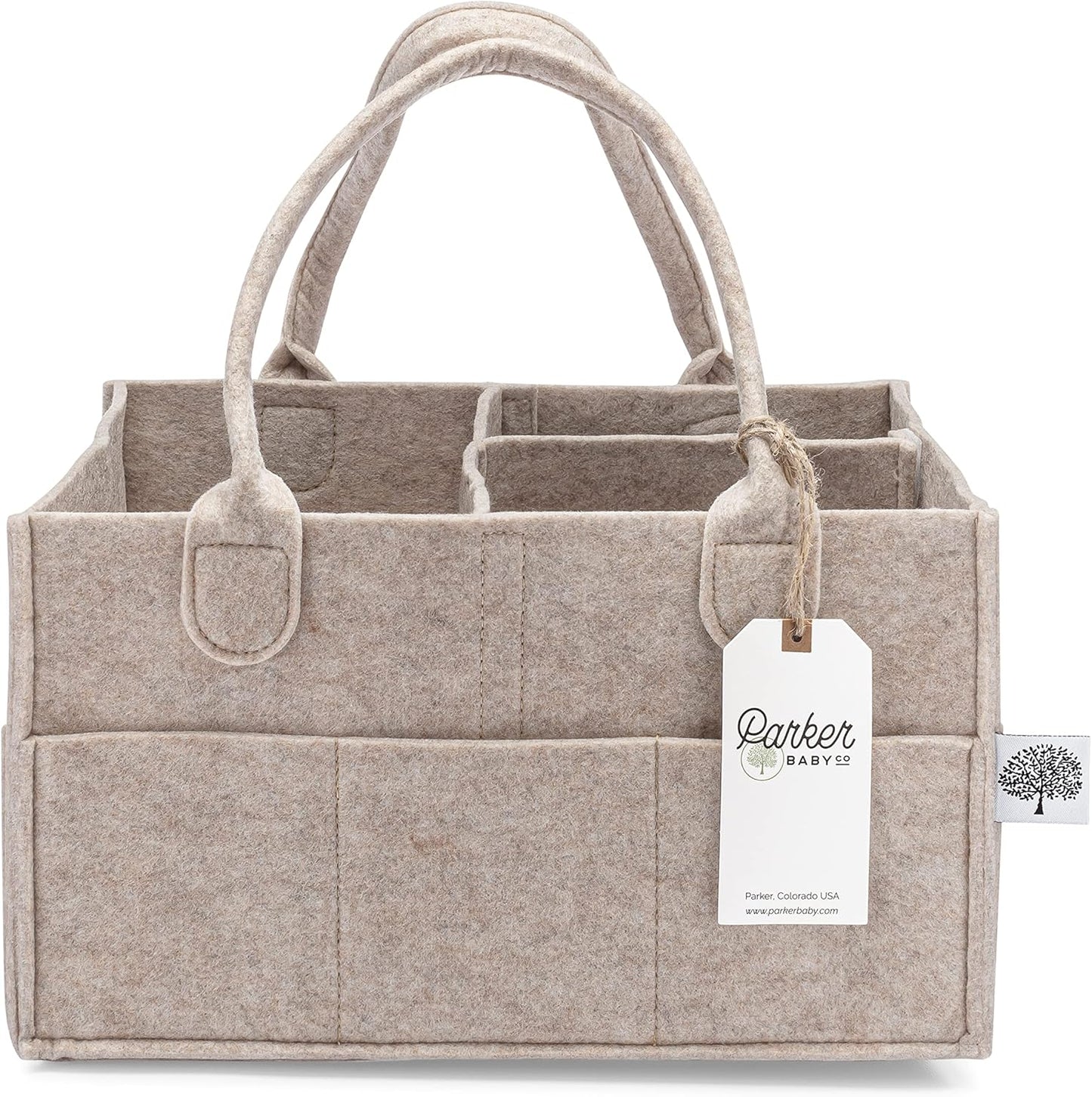 Parker Baby Co. Diaper Caddy Gift Set - Large & Regular Nursery Storage Bins | Car Organizer in Oatmeal