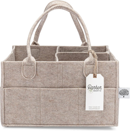 Parker Baby Co. Diaper Caddy Gift Set - Large & Regular Nursery Storage Bins | Car Organizer in Oatmeal