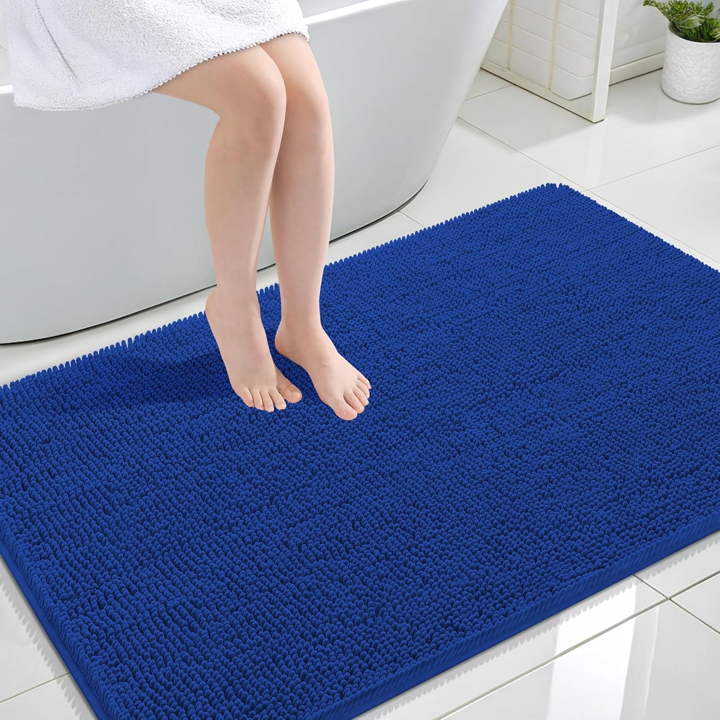 OLANLY Large Bathroom Rugs - Extra Soft Chenille Bath Mats | Quick Dry, Machine Washable, 44x32 Royal Blue