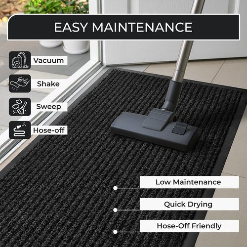Commercial Door Mat 3'x5' Heavy Duty Industrial Floor Mat for High Traffic Areas, Nonslip Rubber Backing, Large Door Mat for Indoor Entrance or Business Entryway, Charcoal, Made in USA.