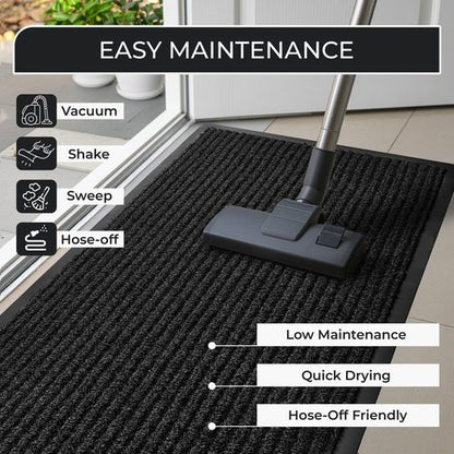 Commercial Door Mat 3'x5' Heavy Duty Industrial Floor Mat for High Traffic Areas, Nonslip Rubber Backing, Large Door Mat for Indoor Entrance or Business Entryway, Charcoal, Made in USA.