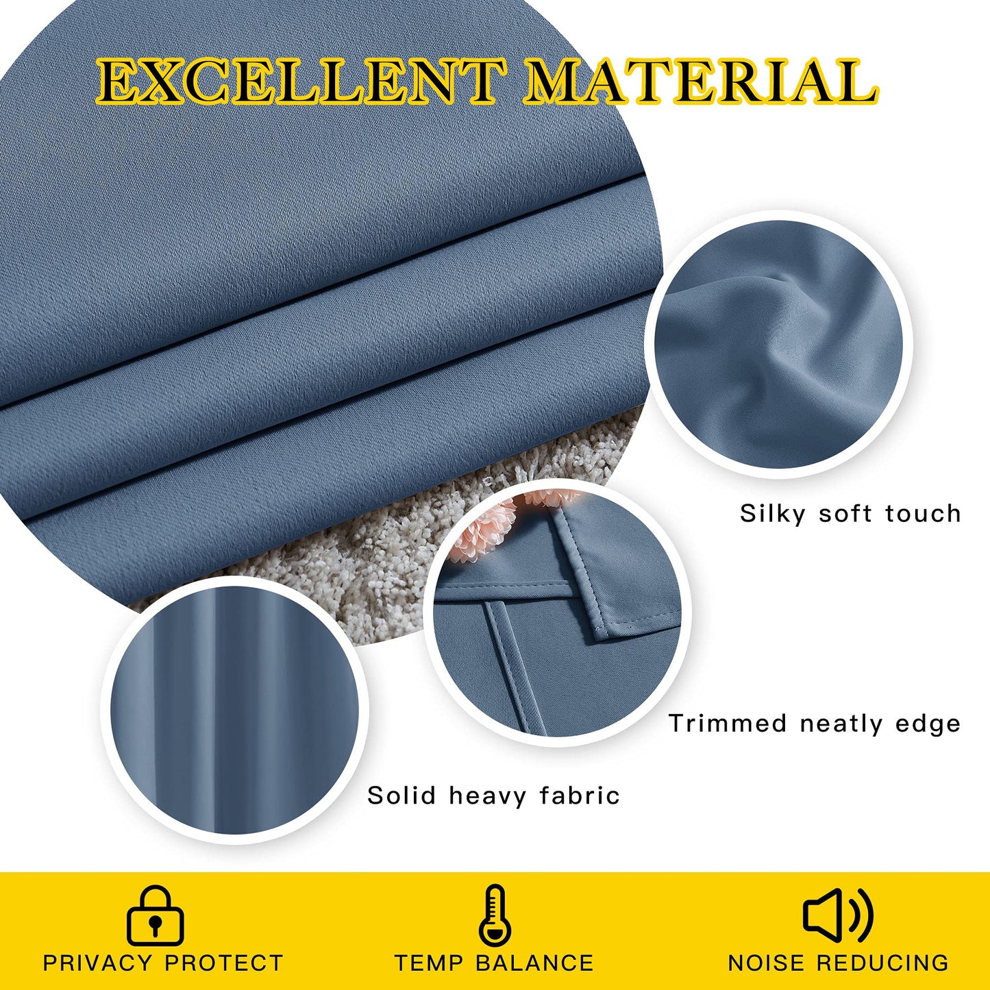 NICETOWN Blackout Living Room Curtains Extra Wide, Triple Weave Grommet Top Thermal Insulated Window Treatment Light Blocking Panels for Patio/Porch (Stone Blue, W80 x L84, Set of 2)