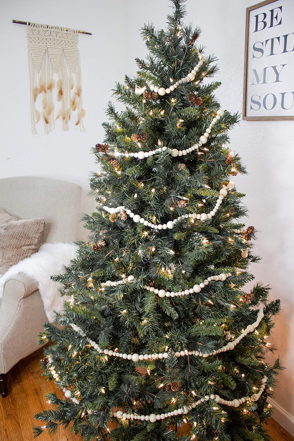 Skiennix 7ft Wood Bead Garland - Rustic Farmhouse Home Decor for Holiday & Christmas | Boho Wall Hanging