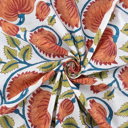 72x72 Inches Square Hand Block Printed Cotton Tablecloth - Red, Yellow Floral, Indian Table Linen