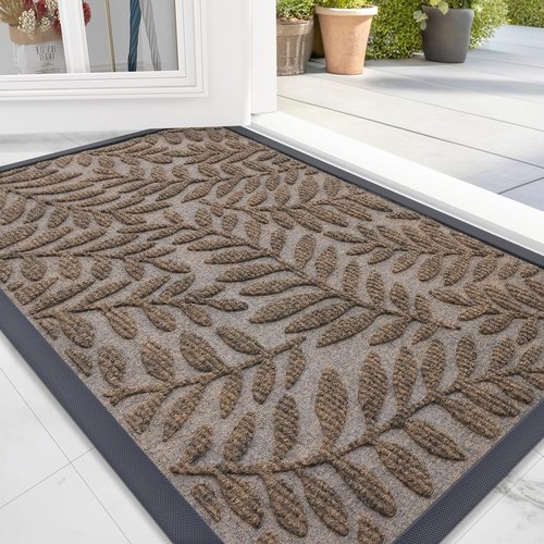 OLANLY Door Mat Indoor Outdoor Entrance, 29.5x17, Waterproof All-Weather All-Season Doormat, Sturdy Natural Rubber, Stain and Fade Resistant, Low Profile, Easy Clean Patio Entryway Mat, Medium Brown