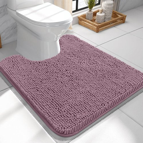 OLANLY Toilet Rugs U-Shaped 24x24, Extra Soft Absorbent Chenille Contour Bathroom Rugs for Toilet, Dry Quickly, Machine Washable, Non-Slip Bath Mat, Deep Plum