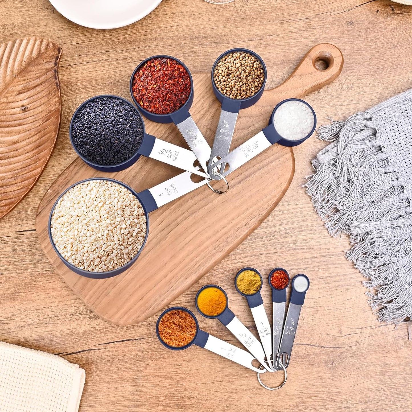 Measuring Cups and Spoons Set - 10-Piece Kitchen Essentials with Stainless Steel Handles | Blue
