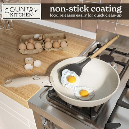 Country Kitchen Cookware Set - Removable Handle, Oven & RV Safe Pots and Pans, Cream Finish