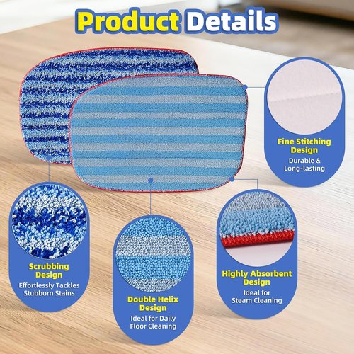 LOVECO Microfiber Mop Pad 6-Pack - Reusable & Machine Washable for McCulloch Steam Cleaners