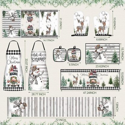 Rustic Christmas Kitchen Set - 12 Pcs Aprons, Towels, Runners & More (Variation: Rustic Style)