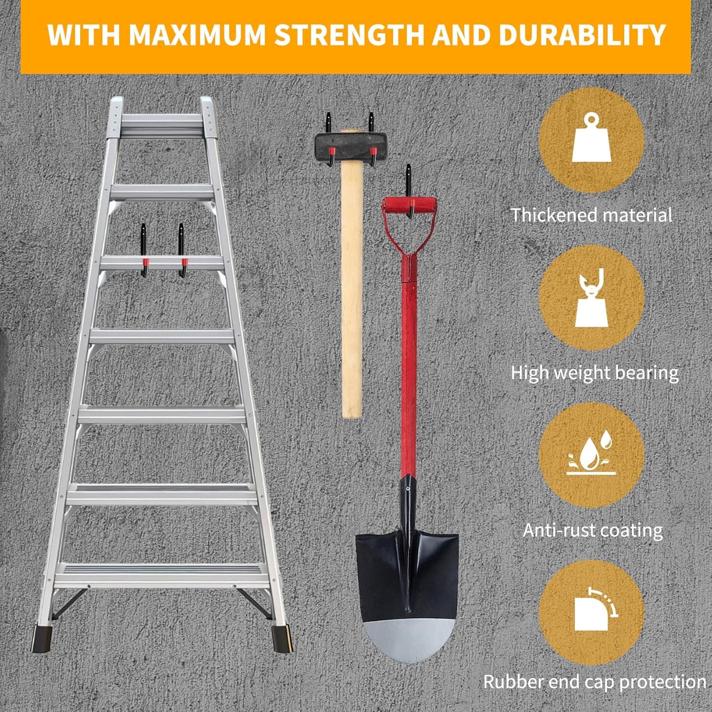 **Heavy Duty Garage Hooks - 6 Pack Utility Steel Wall Mount Organizers with EVA Foam Padding | 5.51 Inch**