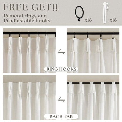 Natural Pinch Pleated Linen Curtains 84 Inch Length 2 Panels for Living Room Bedroom Textured Cream Ivory Birch Semi Sheer Boho Neutral Back Tab Pinch Pleat Hooks Rings Window Curtain 84 Inches Long