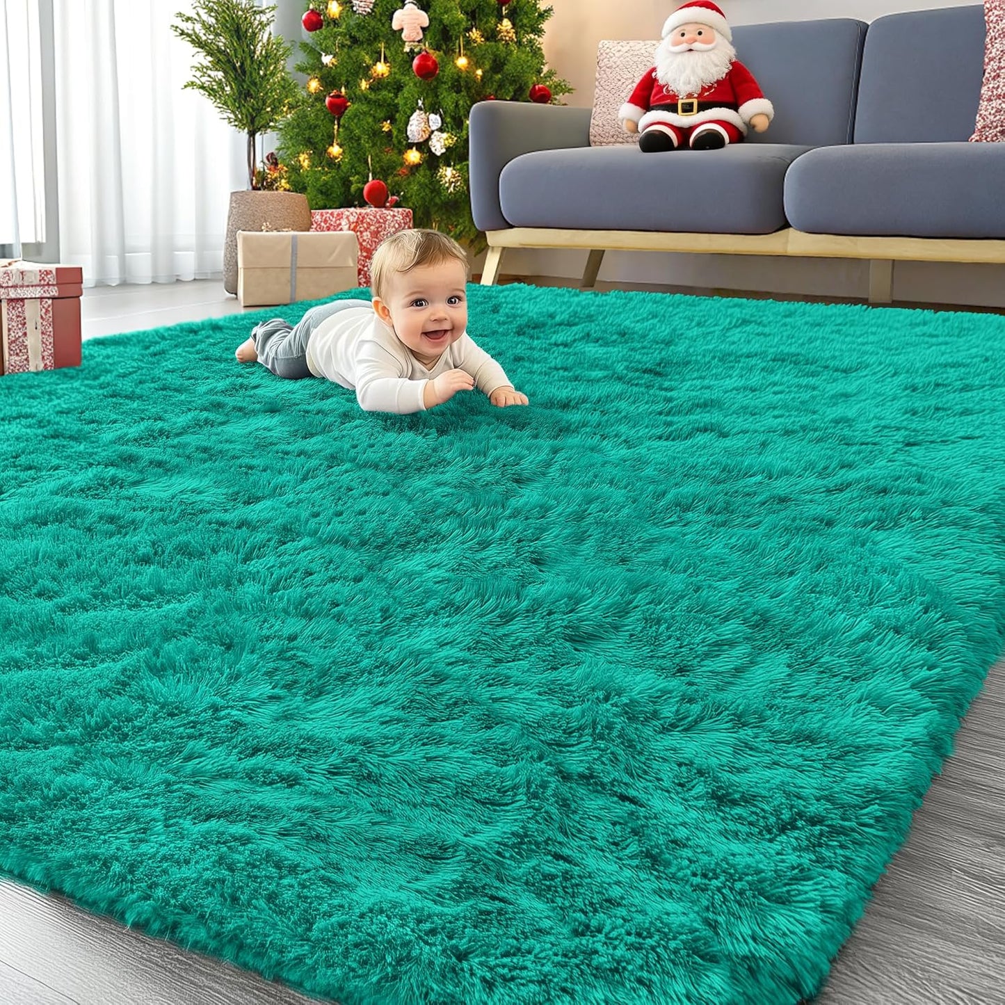 OLANLY 8x10 Large Area Rug - Soft Fluffy Shaggy Carpet for Living Room & Bedroom | Teal Green