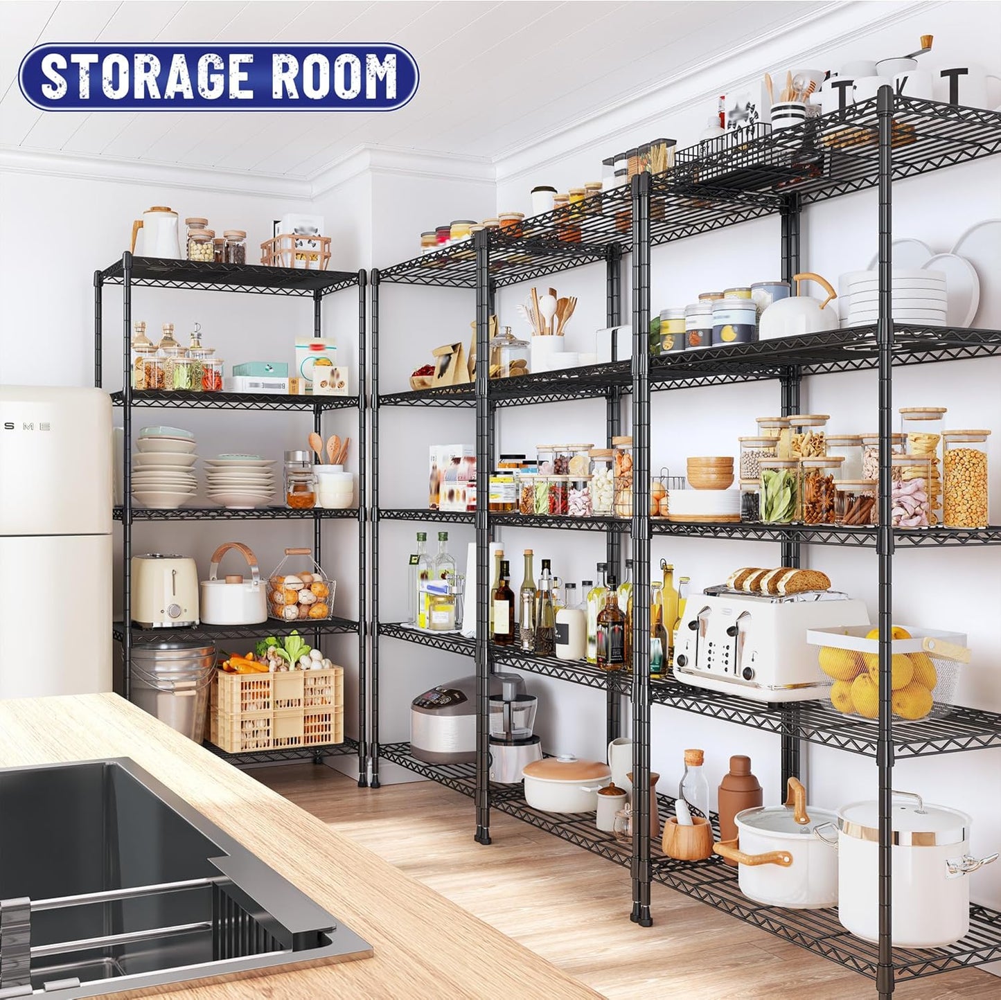 Romorgniz 5-Tier Adjustable Metal Shelving Unit - 1010LBS Capacity for Kitchen, Pantry & Closet | 59.4" H x 21.5" W x 13.6" D