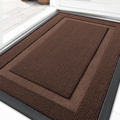 OLANLY Front Door Mat Indoor Outdoor Entrance, Waterproof All-Season, All-Weather Doormat, Sturdy Natural Rubber, Low Profile, Easy Clean Patio Porch Entryway Mat, 71x47, Chocolate Brown