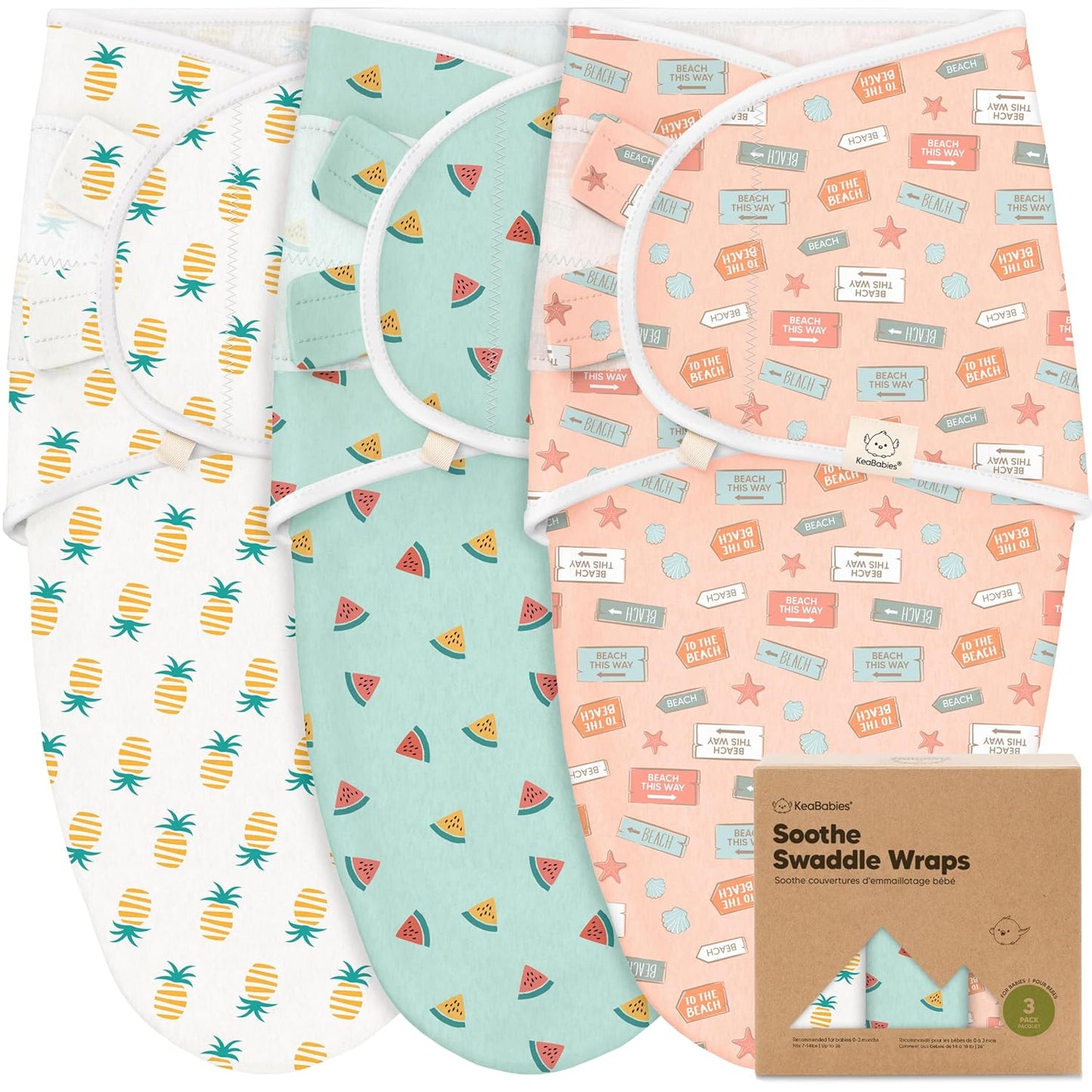 Skiennix Organic Baby Swaddle Sleep Sacks - Soft & Snug for Newborns 0-3 Months | Beach Day, OS, 3-Pack