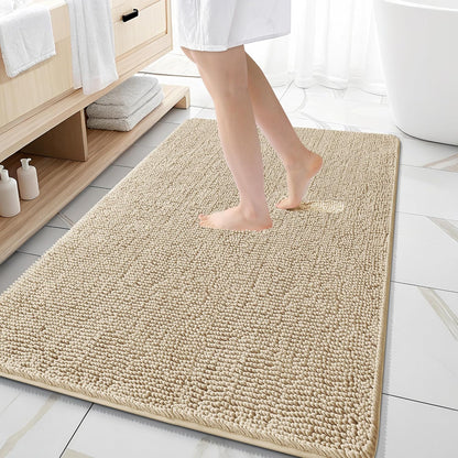OLANLY Large Bathroom Rugs - Extra Soft Chenille Bath Mats | Quick Dry, Machine Washable, 59x35, Beige