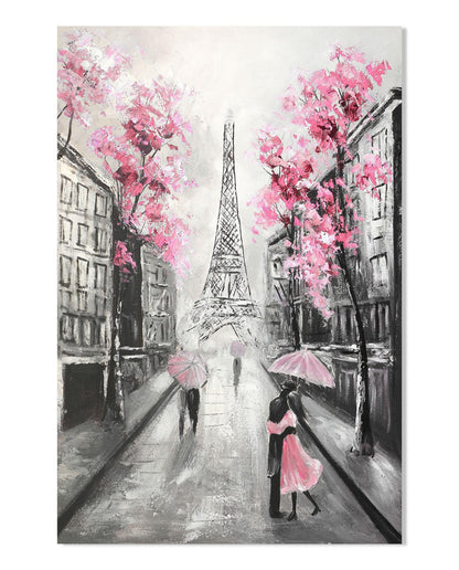 YPY Abstract Paris Canvas Wall Art: Black White Eiffel Tower Hand Painted Oil Painting, Pink and Grey Picture Print Room Decor for Teen Girls Bedroom Bathroom 24" x 36"