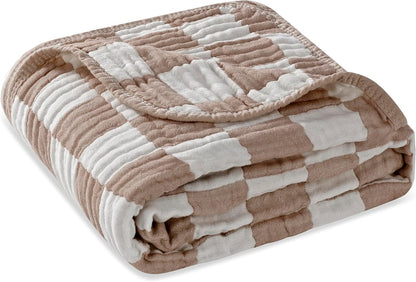 Skiennix Ultra Soft Muslin Baby Blanket - Versatile Swaddle & Bed Blanket for Boys & Girls | Coffee Checkered 1 Pack