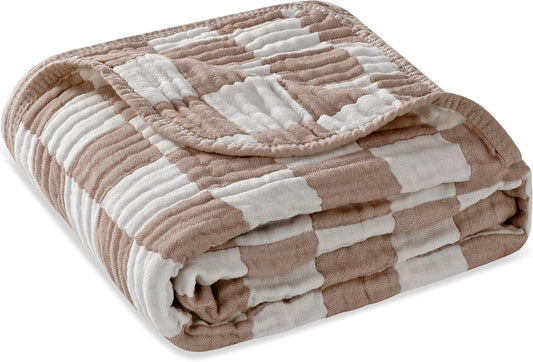 Skiennix Ultra Soft Muslin Baby Blanket - Versatile Swaddle & Bed Blanket for Boys & Girls | Coffee Checkered 1 Pack